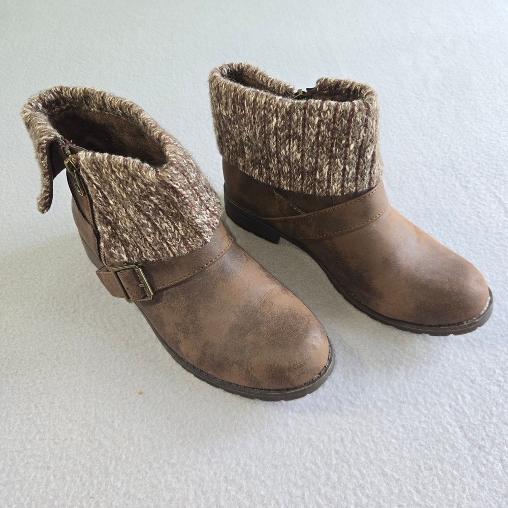 Rocket Dog Ankle Boots Womens 7 Brown Knit Cuff Buckle Zipper Lug Sole C345/0716